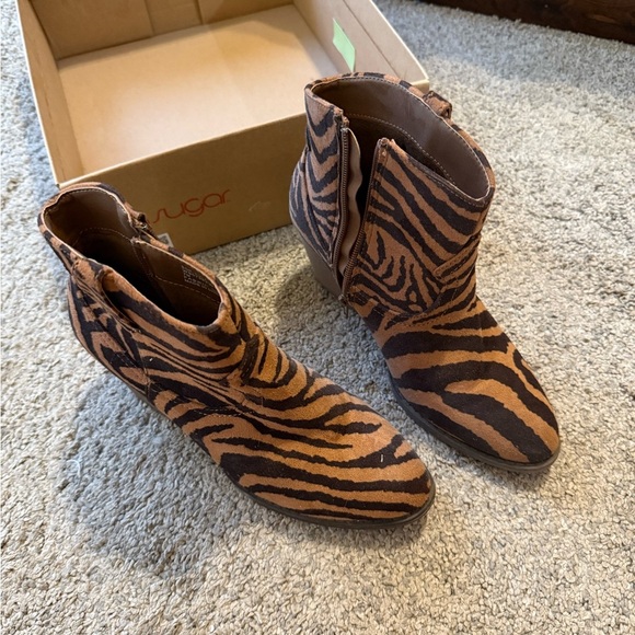 Sugar Shoes - Sugar Brown Ankle Booties with Zebra Print